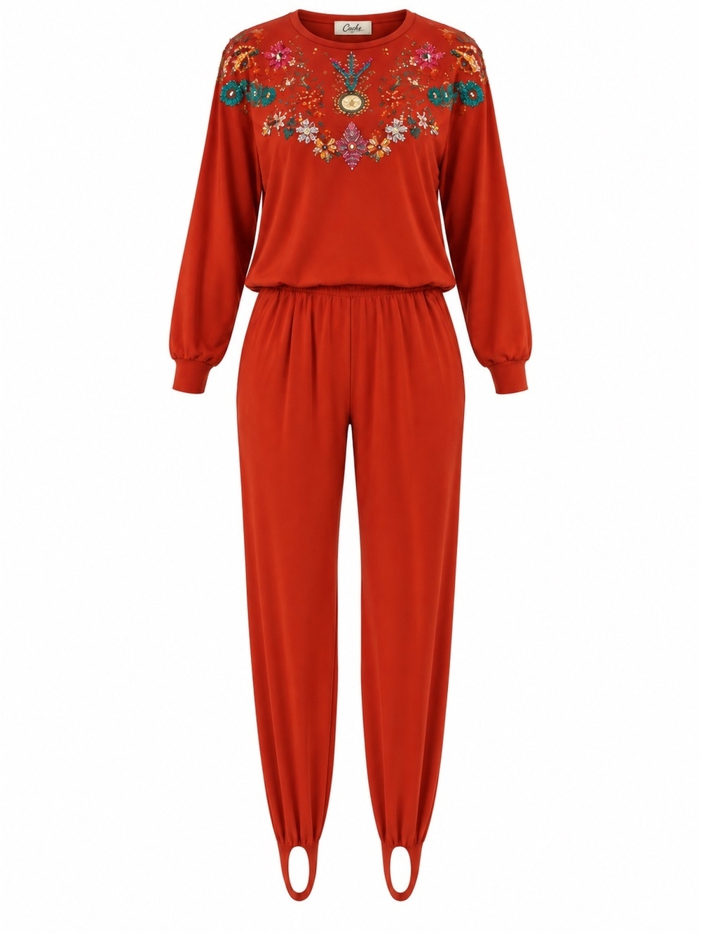 Vintage Cache Orange Embellished Top & Pants Set